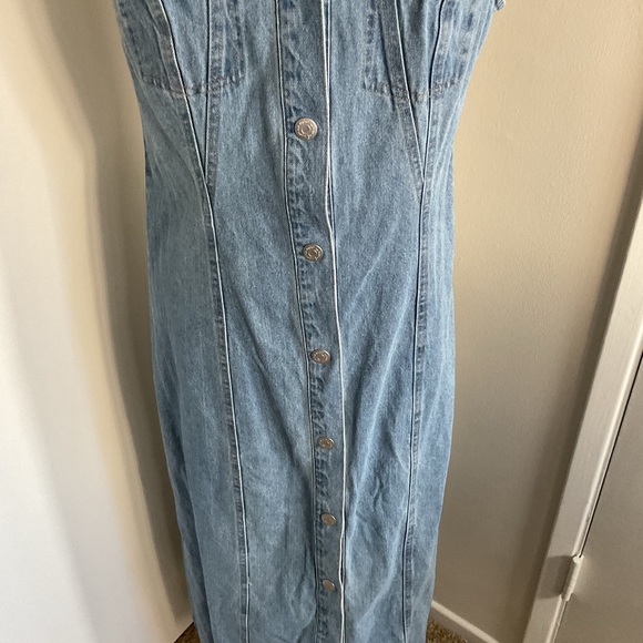 House of Harlow Denim Maxi Dress Women Sleeveless Button-Front Casual Summer - Picture 4 of 7